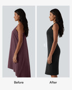 Robe midi tailleur sans manches col V ventre plat avec gainant intégré
