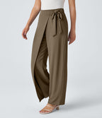 Pantalon Tailleur Large Fluide Taille Haute Fermeture Éclair Invisible