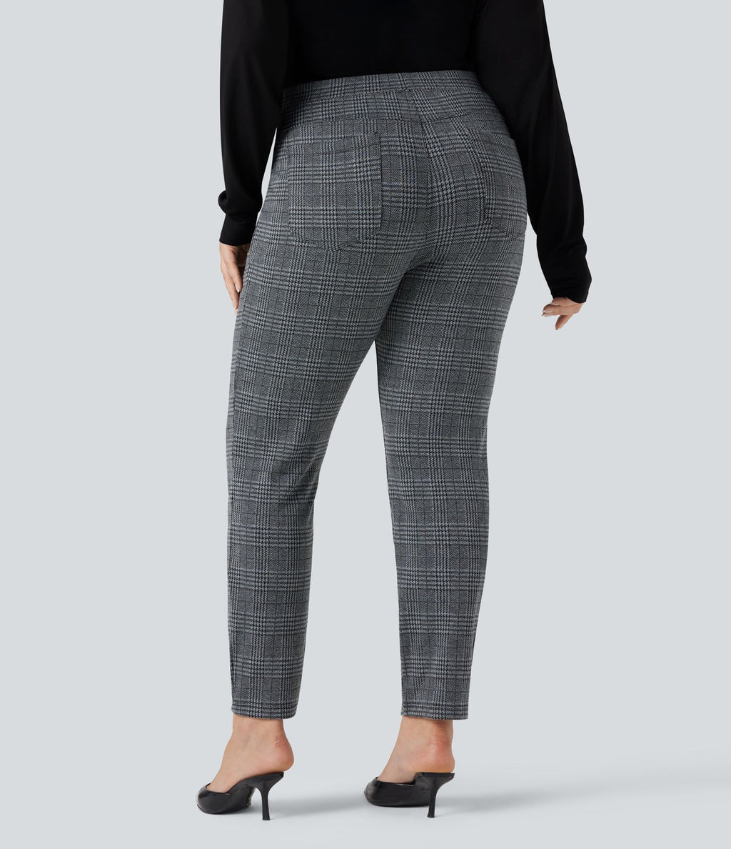 Pantalon tailleur skinny Halara Flex™ grande taille taille haute pied-de-poule à carreaux avec poches