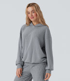 Sweatshirt décontracté à capuche manches longues oversize maille torsadée
