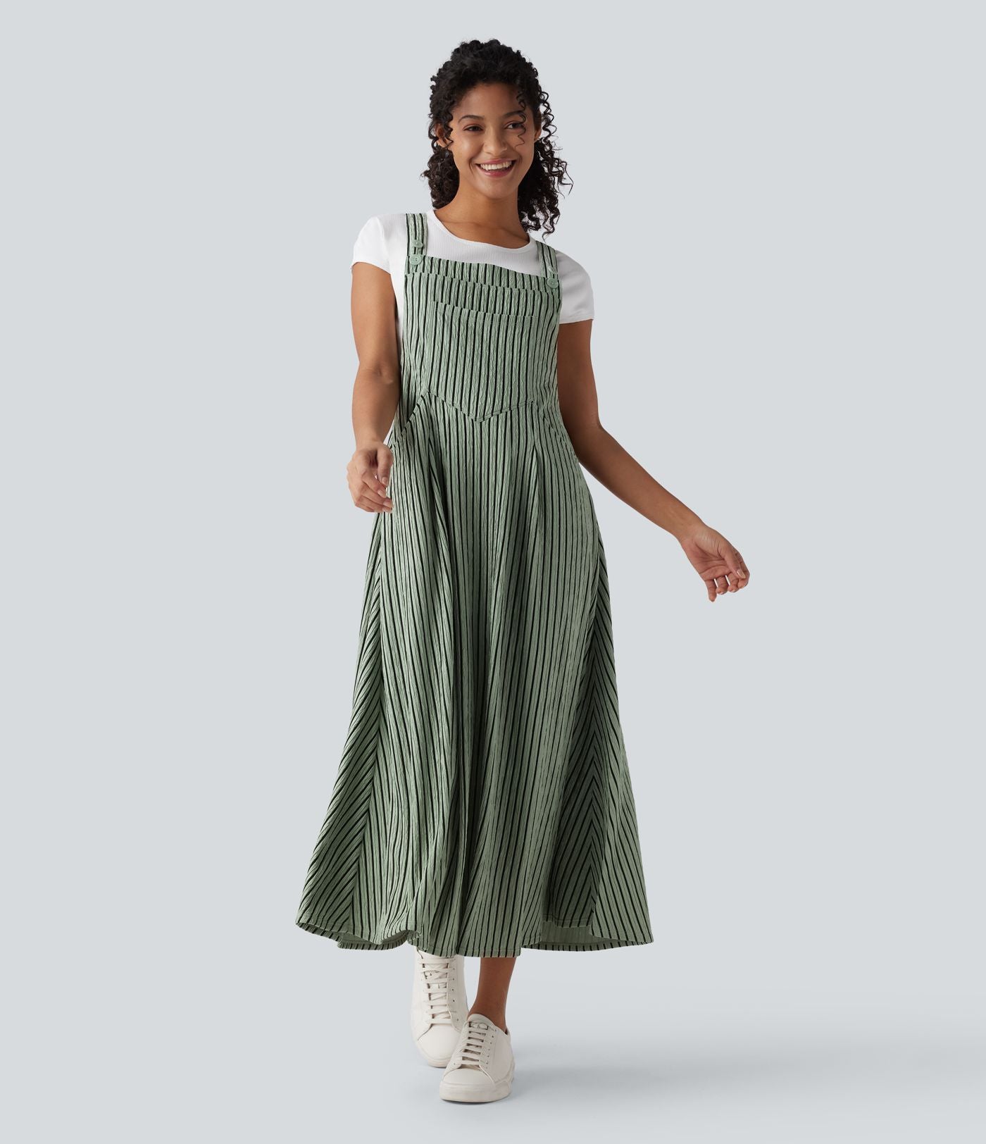 Robe décontractée midi fluide à rayures avec poches
