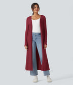 Manteau long décontracté maille côtelée manches longues avec fente