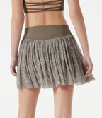 Jupe de sport mini 2-en-1 fluide taille mi-haute en mesh léopard avec poche
