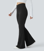 Pantalon décontracté évasé en maille gaufrée, taille haute, avec poches croisées