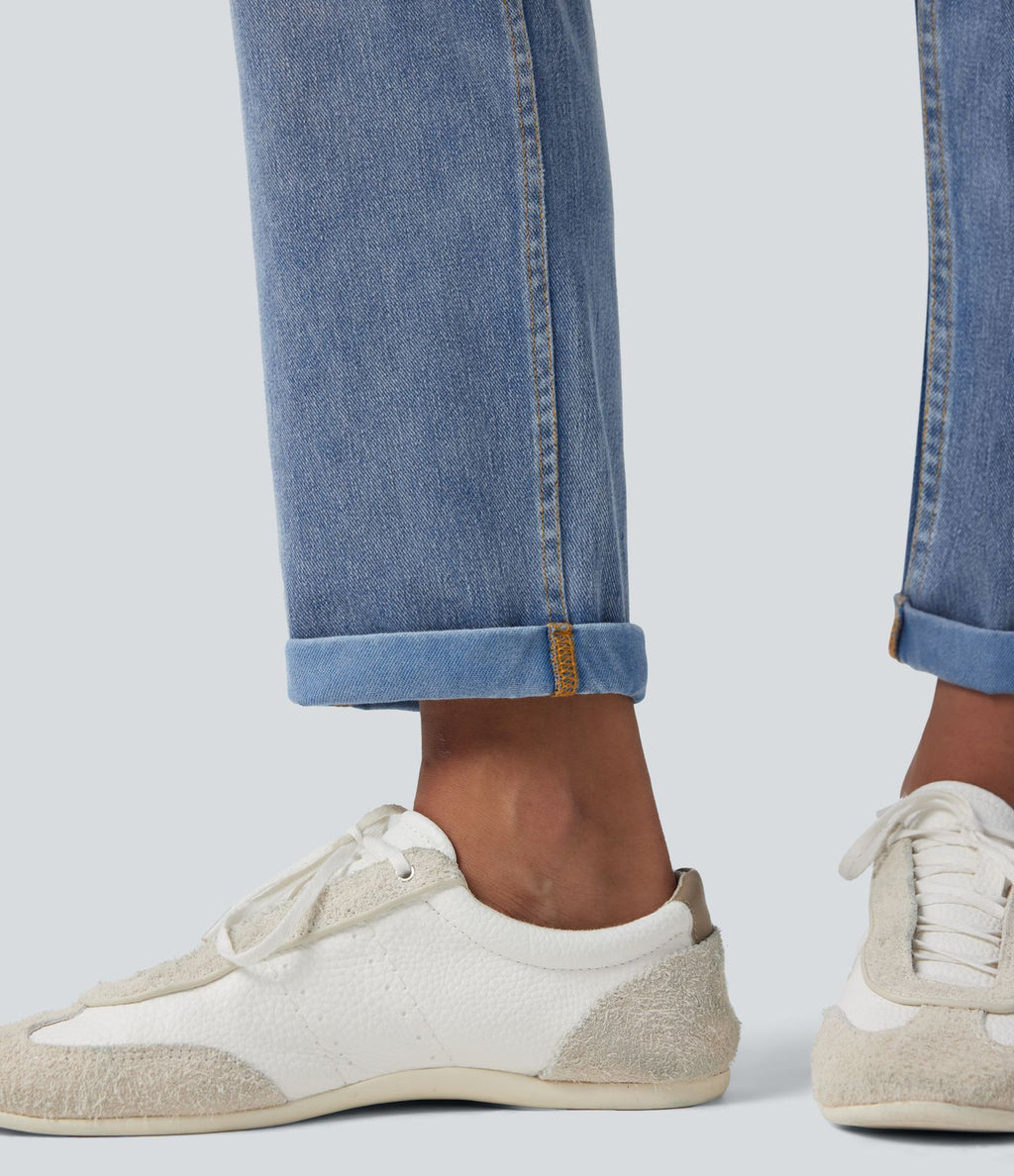 Jean décontracté slim Halara Flex™ taille haute avec cordon de serrage, ourlet retroussé et poches