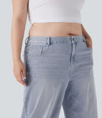 Jean décontracté grande taille Halara Flex™ taille basse large en maille extensible délavée avec multiples poches