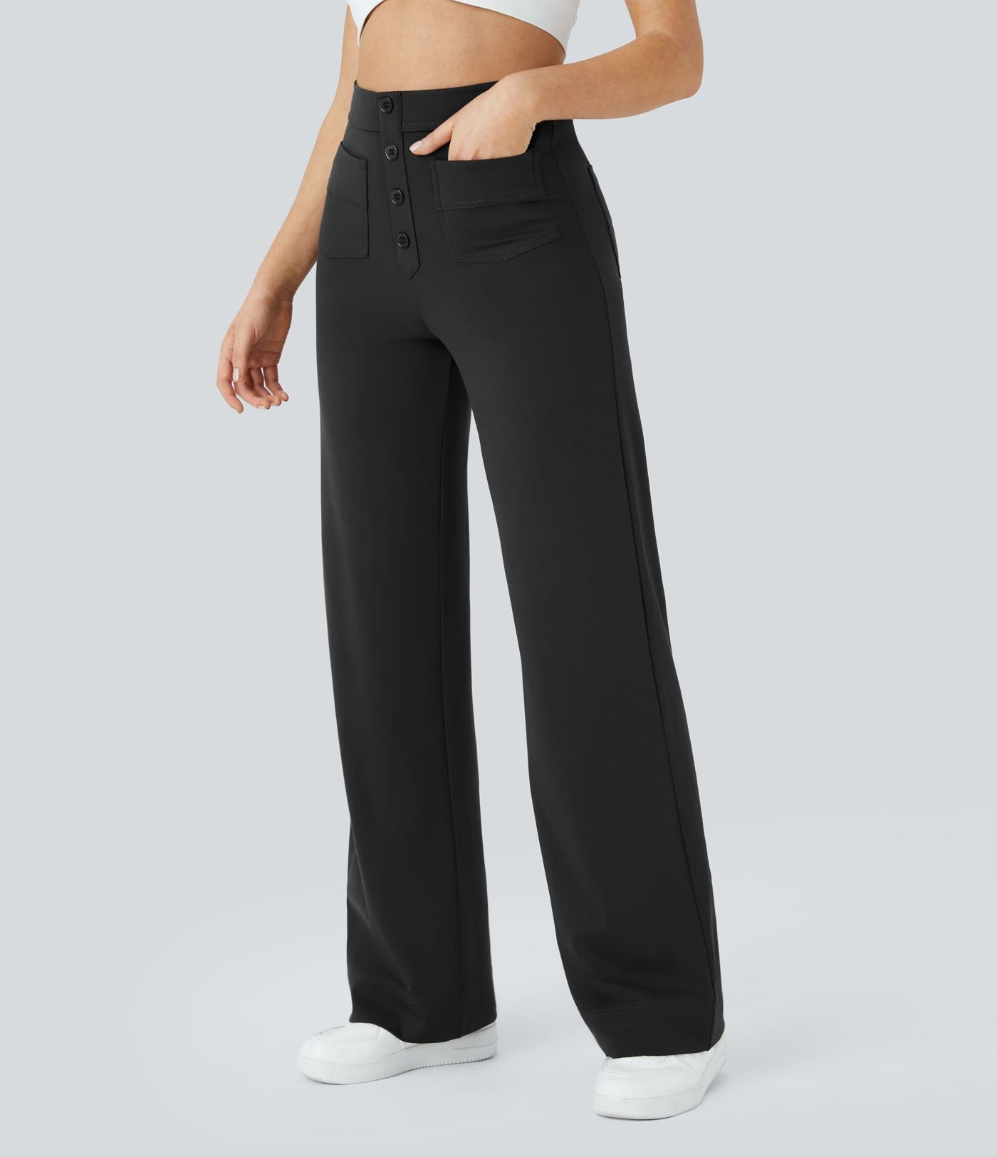 Pantalon taille haute coupe droite DayStretch avec poches