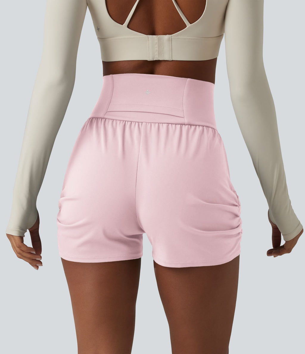 Short de yoga SoftlyZero™ Airy taille haute froncé effet frais InstantCool 7,5 cm avec poches