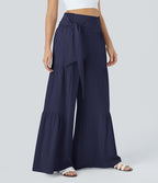 Breezeful™ Pantalon Large Casual Taille Haute Froncé à Nouer Devant et Dos Fluide Séchage Rapide