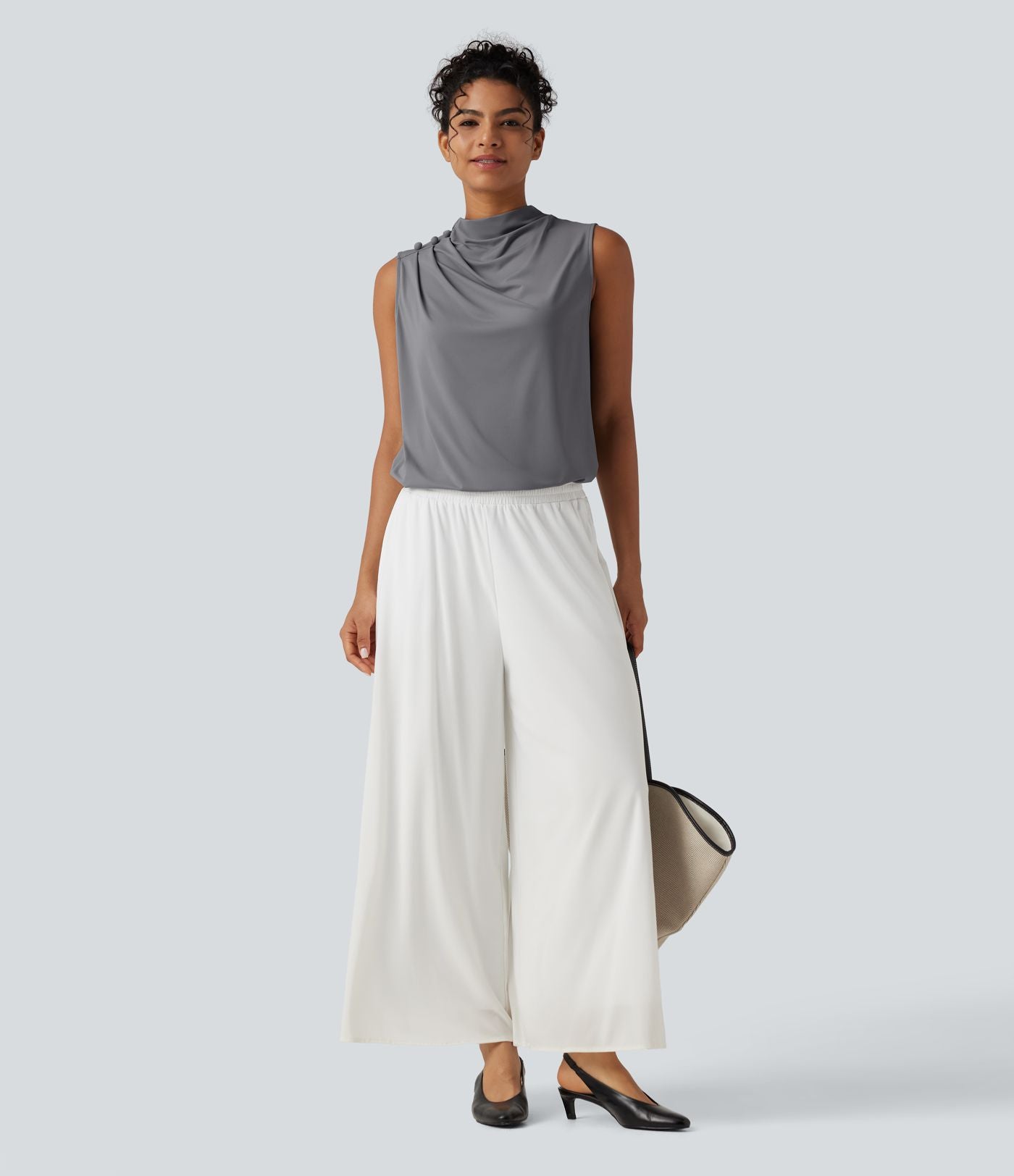 Haut tailleur sans manches à col cheminée et dos à découpe goutte d'eau à effet frais InstantCool, protection solaire UPF50+