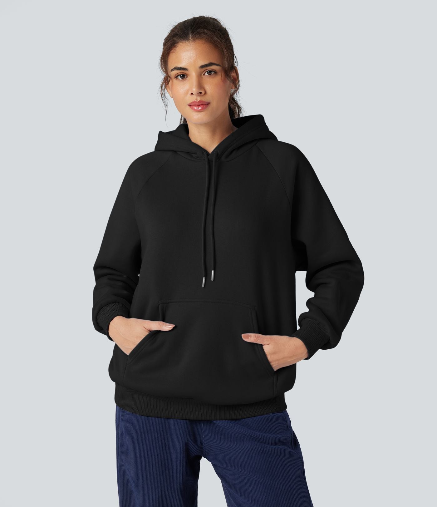 Sweat-shirt coton polaire à capuche cordon de serrage manches longues avec poches