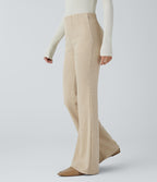 Pantalon décontracté évasé en maille côtelée à taille haute et poches zippées latérales