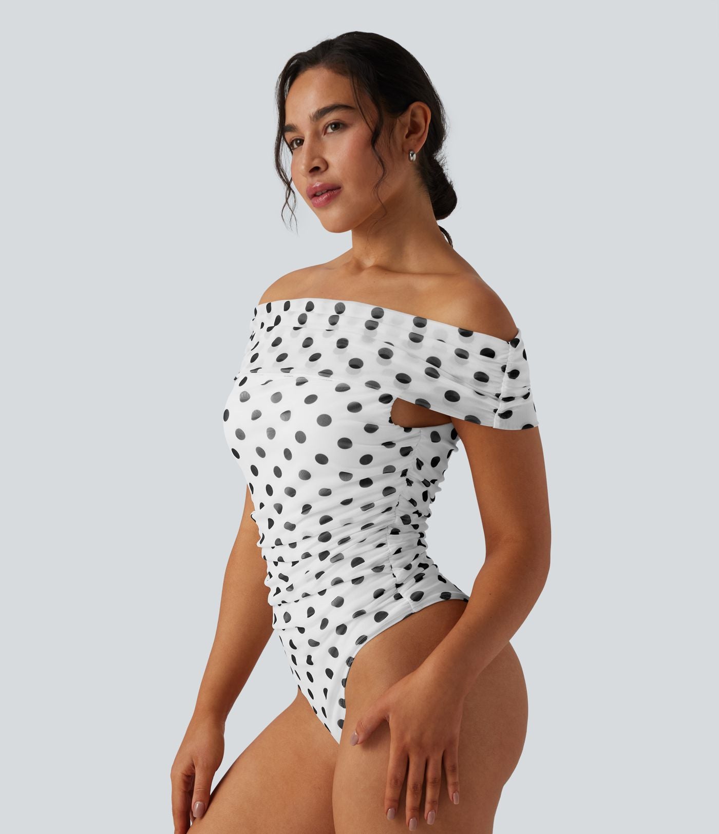 Body décontracté épaules dénudées à pois en mesh