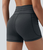 Short cycliste de yoga taille haute à rayures avec cordon de serrage 7,5 cm et poches