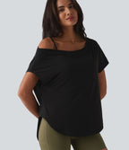 Top de yoga à une épaule, manches courtes, ourlet asymétrique et soutien-gorge intégré à séchage rapide