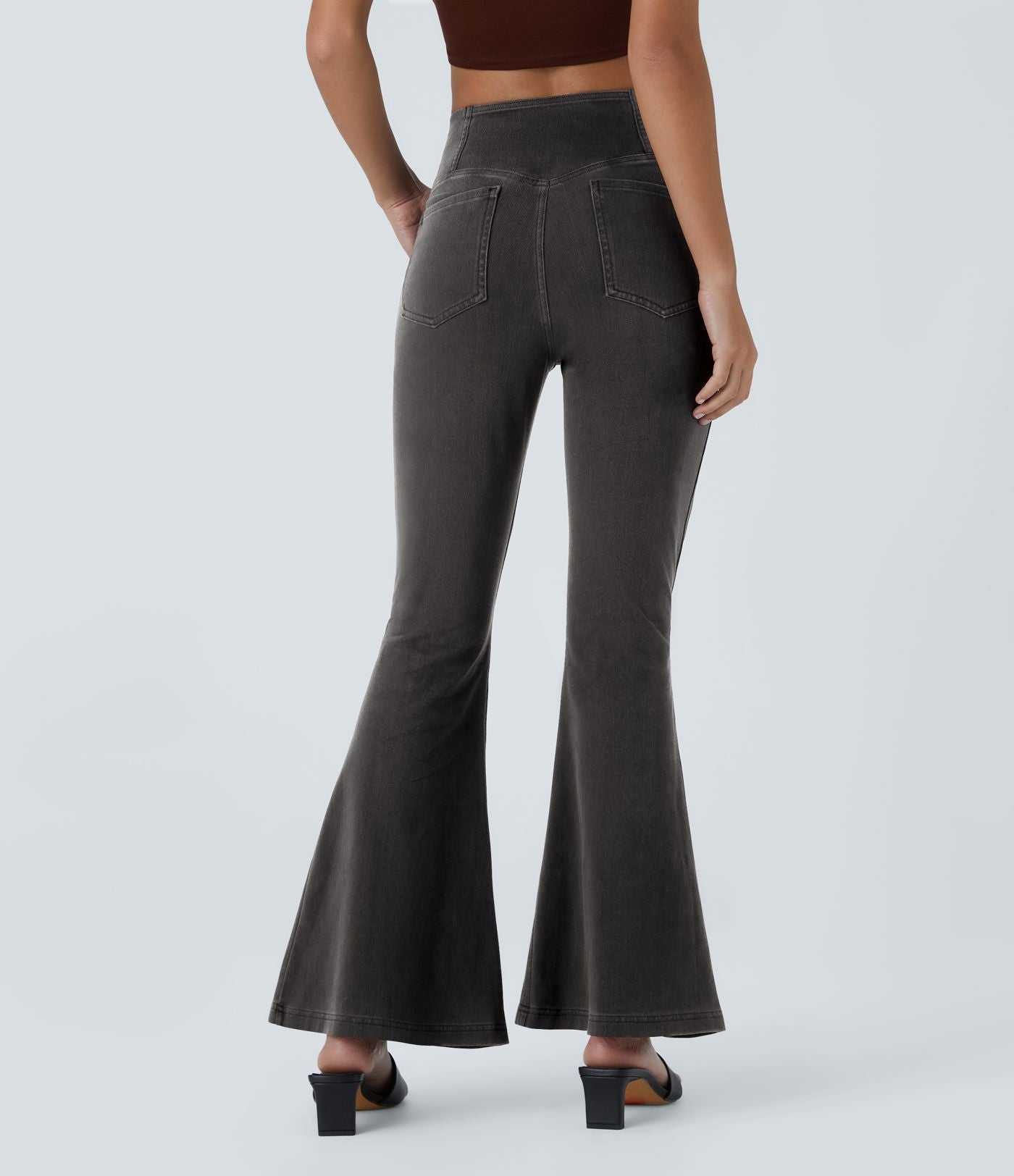 Halara Flex™ - Jean Ultra Evasé Tricot Extensible Lavé Poches Croisées Taille Haute