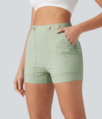 Short taille haute décontracté en lin stretch 7,5 cm avec poches