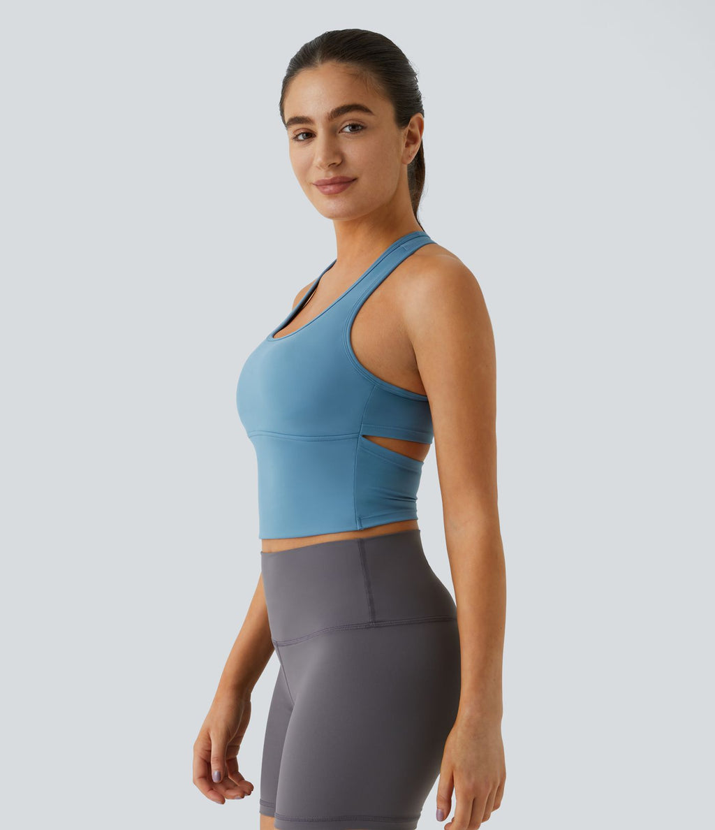 Softlyzero™ Plush Plus Débardeur Yoga Crop à Col U Plongeant Dos Nu Dos Nageur Découpé - UPF50+