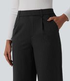 Pantalon tailleur droit taille haute à rayures avec poches