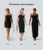 Robe resort mini dos nu à col licou avec lien noué dans le dos et poches