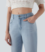 Jean 7/8 décontracté délavé taille mi-haute à jambe droite Halara Flex™ avec poches