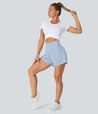 Short 7,5cm Yoga 2 en 1 Super Taille Haute Poches Arrière Poches Cachées Latérales