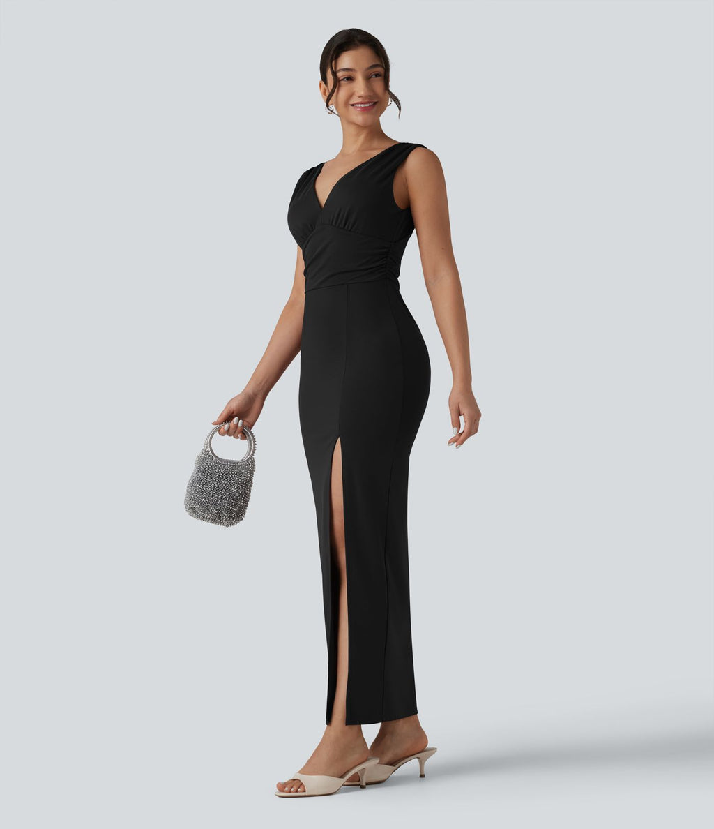 Robe maxi moulante col V avec soutien-gorge intégré