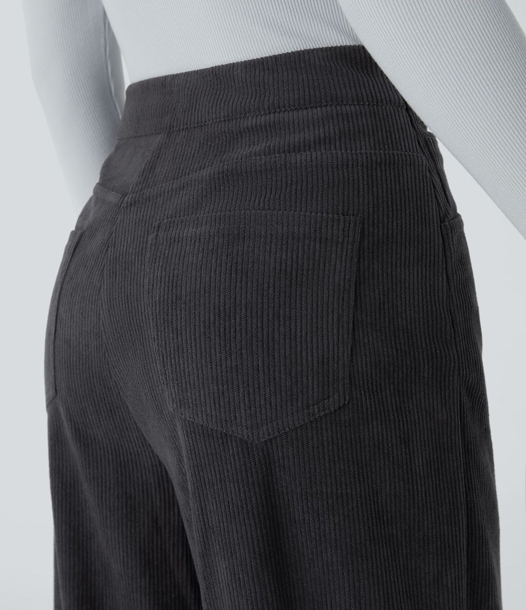 Pantalon velours côtelé tailleur et large Halara Flex™, taille haute, avec poches