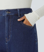 Jean décontracté Halara Flex™ effet chevron taille haute, jambes larges, ourlet roulotté et poches multiples