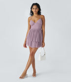 Robe Soirée Mini Superpositions en Maille avec Dos Nu Croisé Lacets