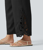 Pantalon large fluide décontracté taille haute à cordon de serrage en lyocell mélangé lin avec poches
