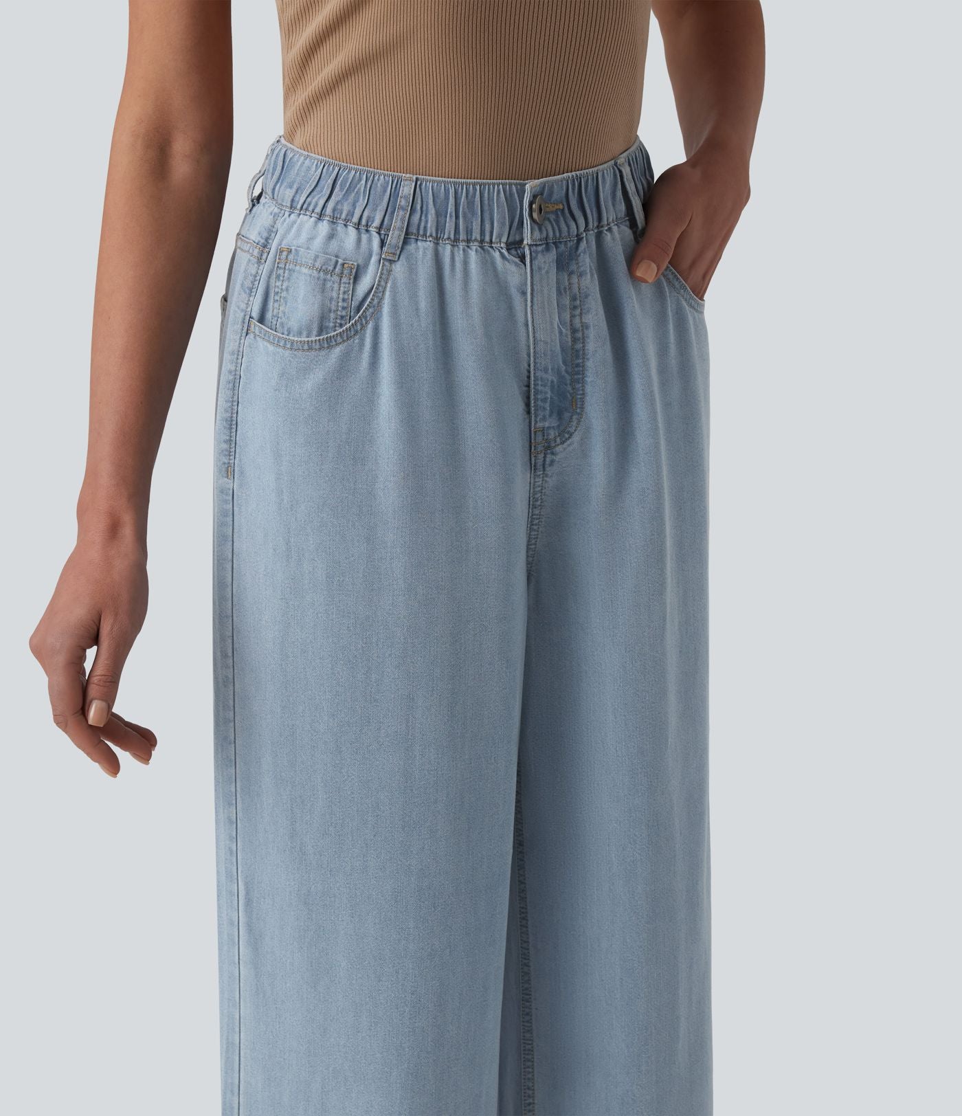 Jean large décontracté taille mi-haute en lyocell drapé avec poches