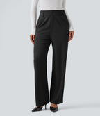 Pantalon tailleur coupe droite taille haute avec poches