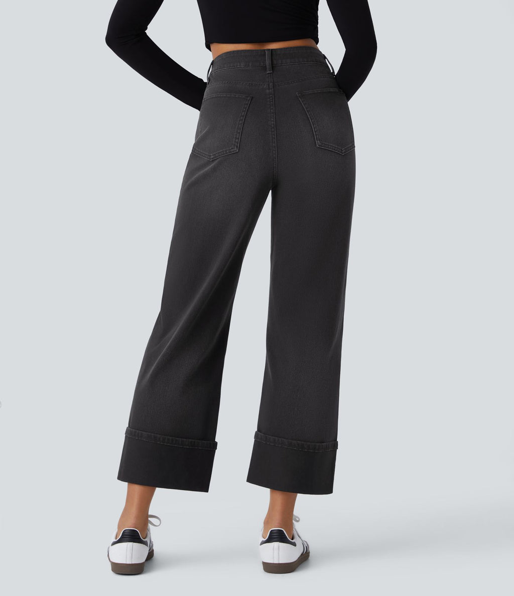 Halara Flex™ Jean Larges Taille Haute Ourlet Roulotté Multiples Poches