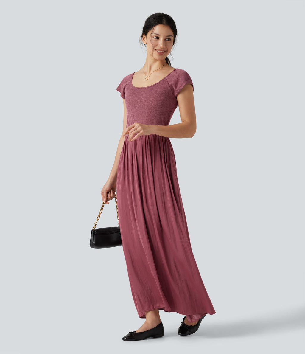 Robe maxi casual fluide col U manches courtes