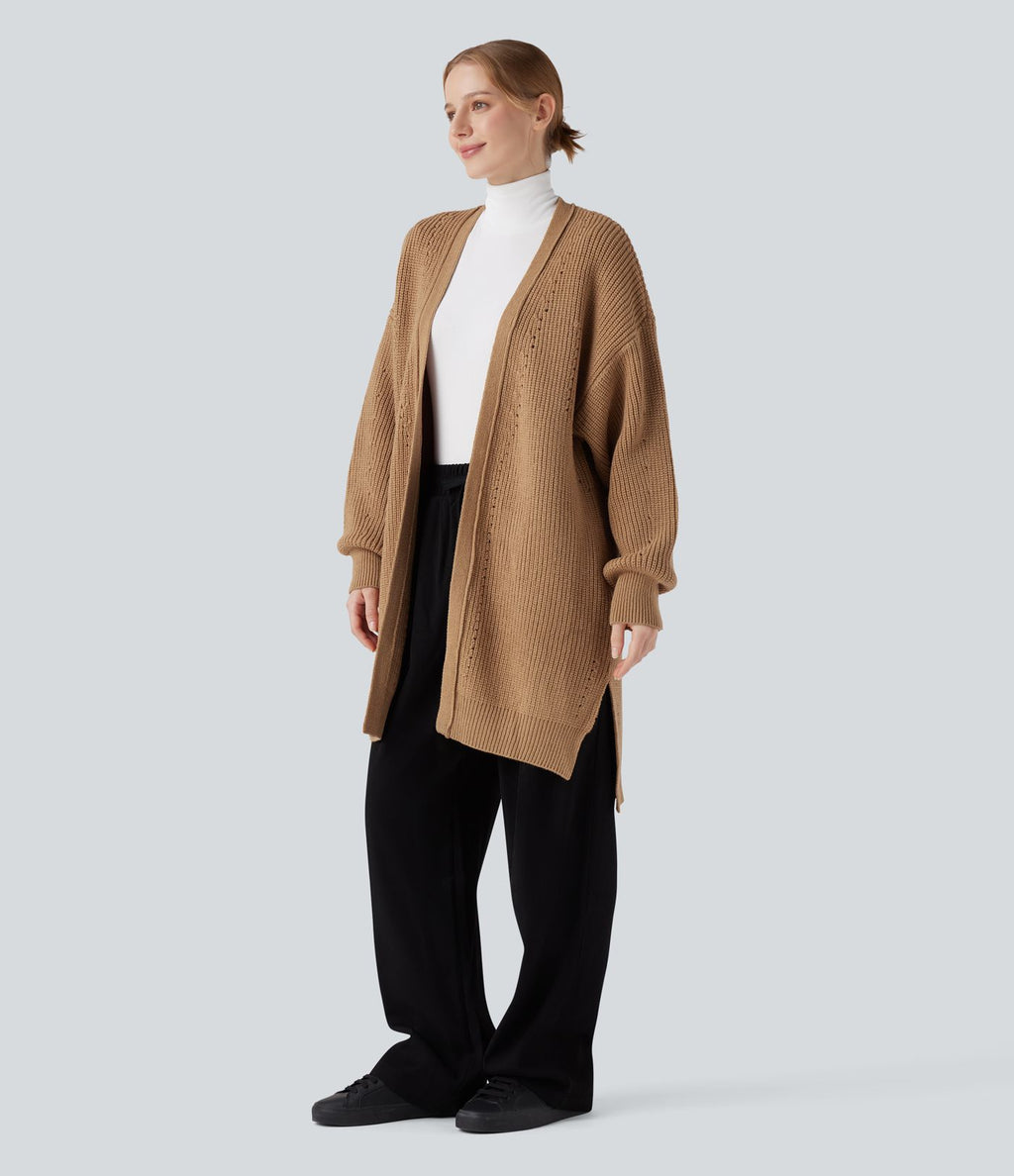 Cardigan long manches évêque avec fentes et découpes