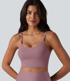 Brassière de sport de yoga en maille côtelée col U, maintien léger et soutien-gorge intégré