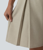Bermuda ample infroissable taille haute plissé aspect lin avec fermeture éclair invisible et poches