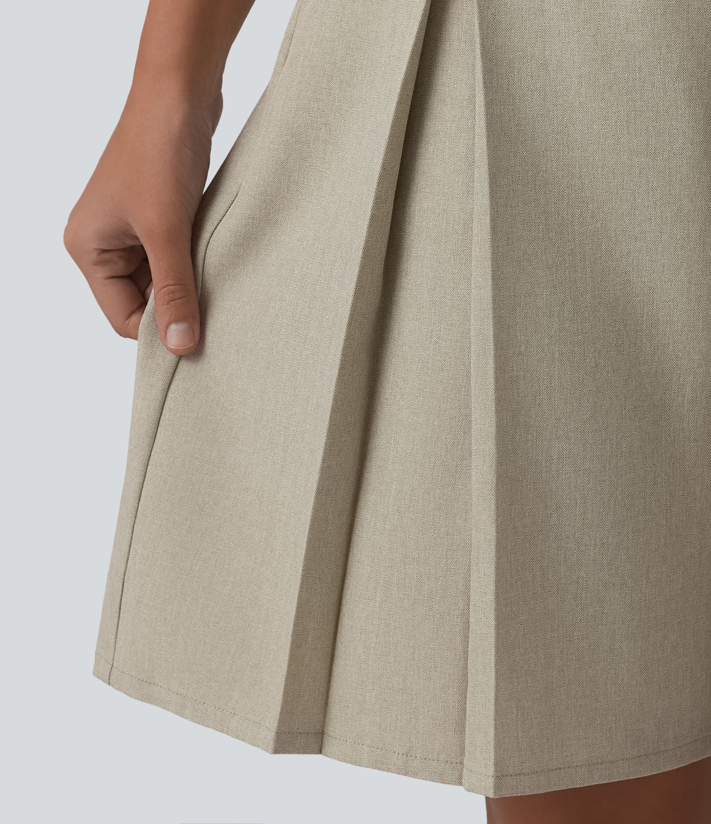 Bermuda ample infroissable taille haute plissé aspect lin avec fermeture éclair invisible et poches