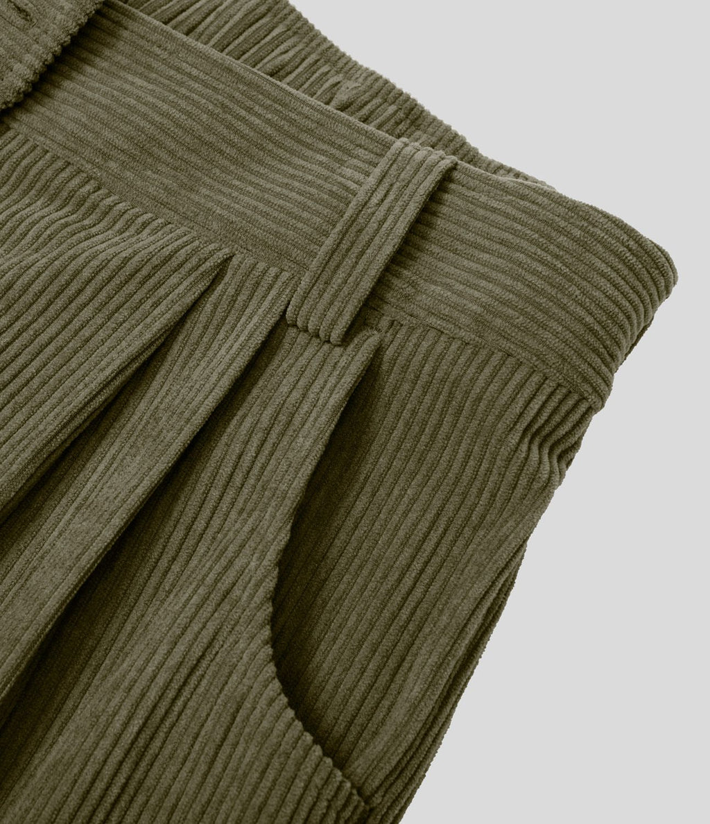 Pantalon en velours côtelé décontracté taille moyenne avec poches latérales