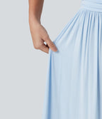 Jupe longue fluide froncée taille haute
