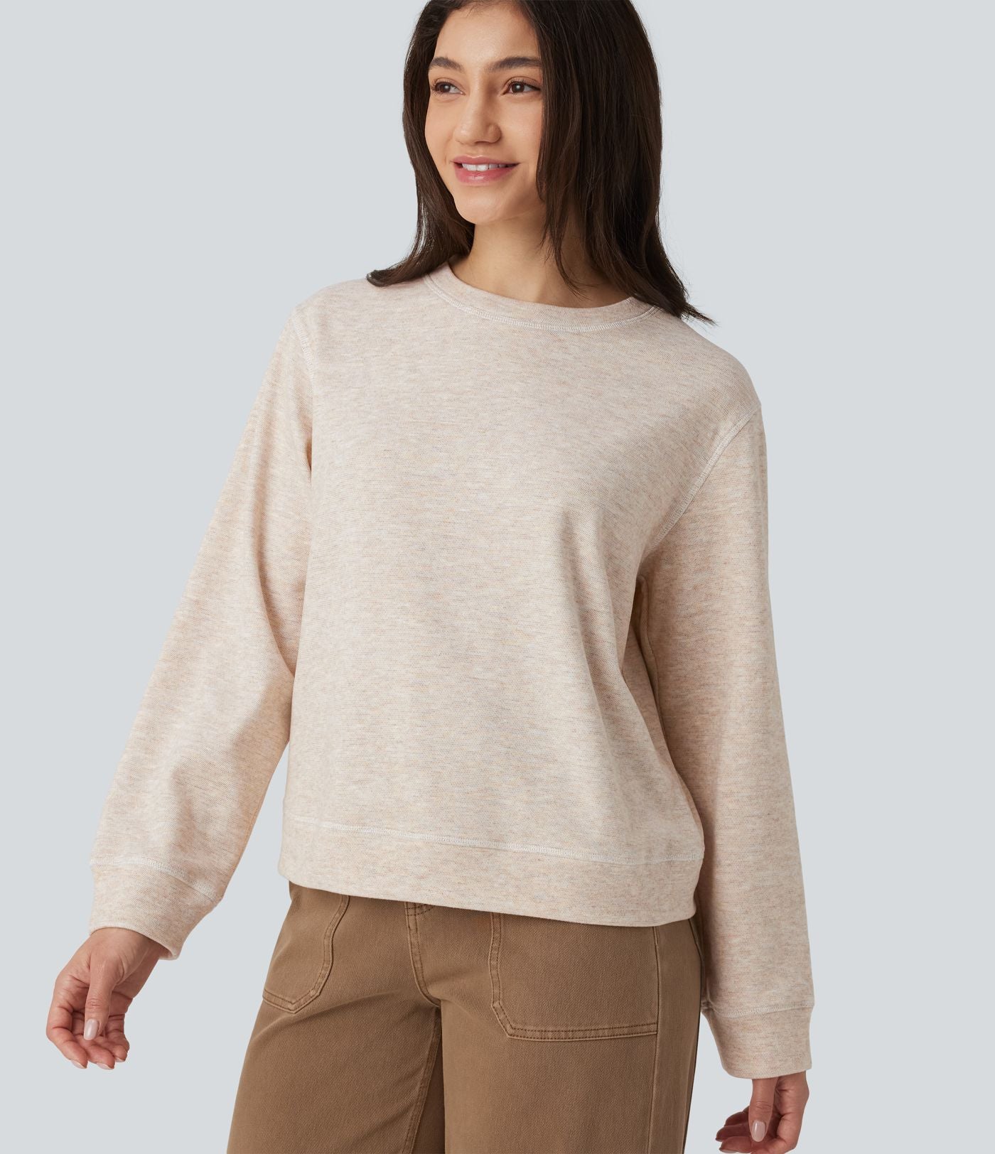 Sweat-shirt casual chiné col rond à manches longues avec surpiqûres