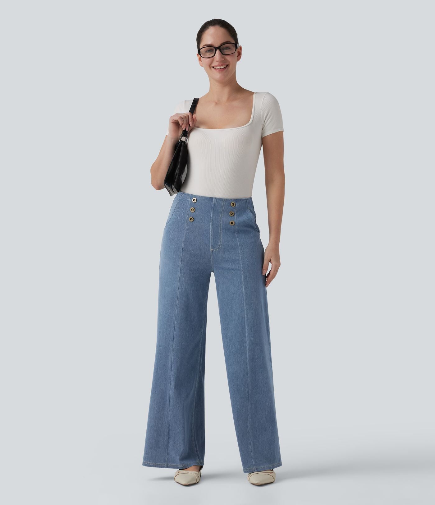 Halara Flex™ Jean large taille haute à boutons décoratifs avec poches