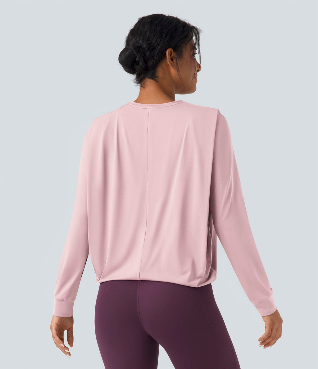 Haut de sport yoga col rond manches longues froncé - UPF50+