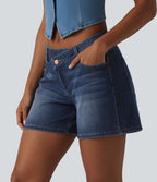 Short asymétrique en jean délavé Halara Flex™ taille basse à poches multiples