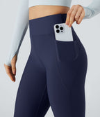 Pantalon de yoga évasé thermique en polaire froncée, taille haute, avec poches