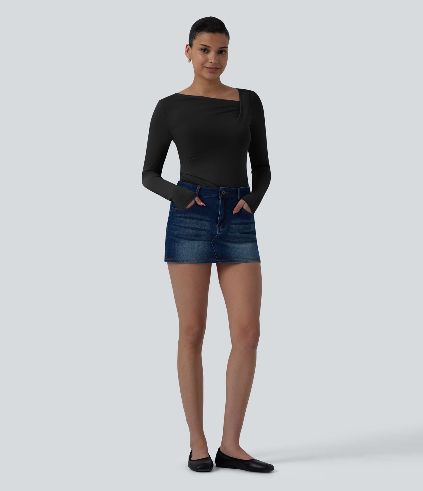 Haut casual asymétrique manches longues froncé