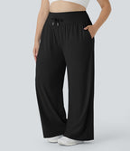 Pantalon large décontracté grande taille à taille haute avec cordon de serrage poches latérales effet frais InstantCool