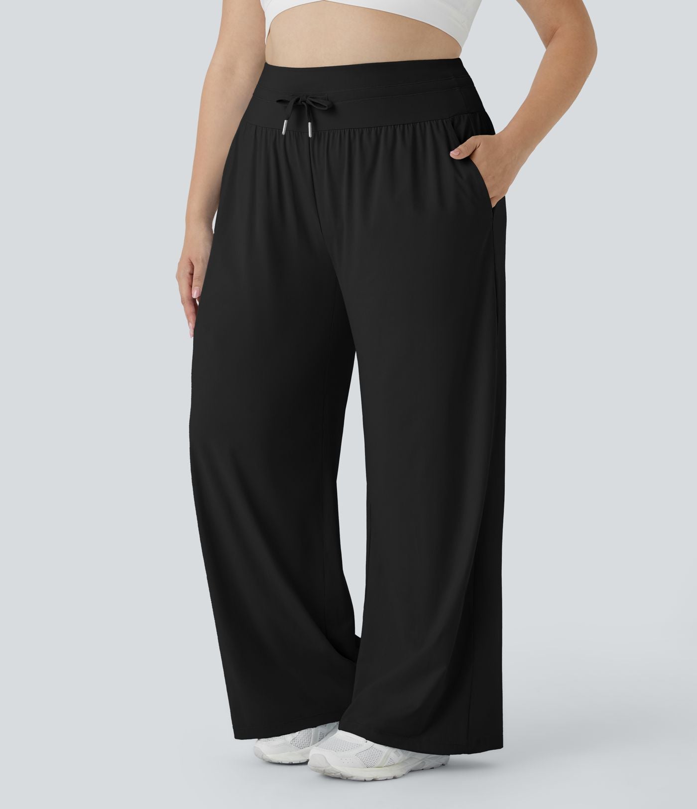 Pantalon large décontracté grande taille à taille haute avec cordon de serrage poches latérales effet frais InstantCool