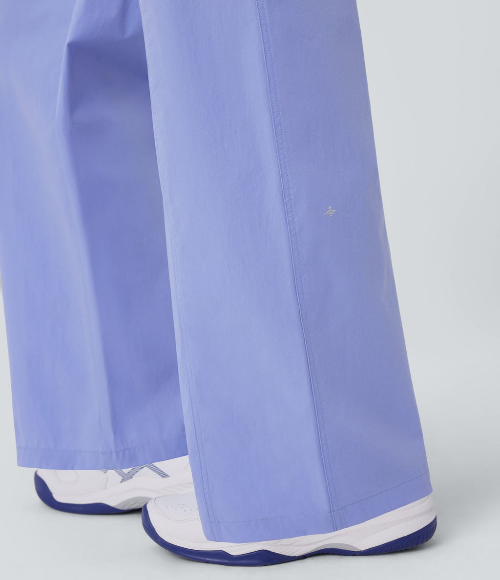 Pantalon de yoga déperlant résistant à l'usure taille basse avec cordon ajustable, poches latérales et jambes droites